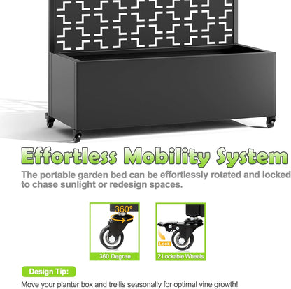 15.7"×70.9"×35.4" Metal Raised Garden Bed with Trellis and Wheels - Tall Trellis Planter Box for
