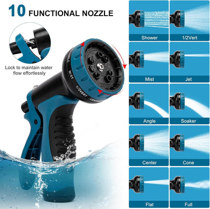 Metal Garden Hose 50 FT, Stainless Steel Hose, Water Hose with 10 Function Nozzle, No Kink &