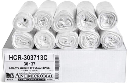 Aluf Plastics HCR-303713C High Density Star Sealed Coreless Roll Bags, 30 gal, Polyethylene, 30" x