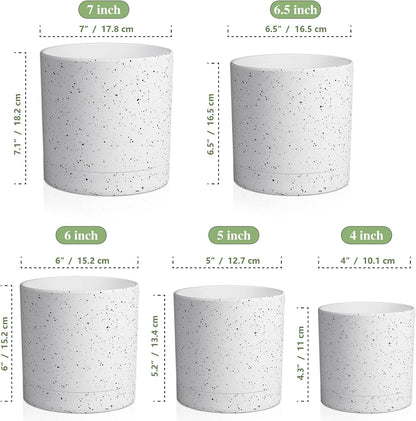 7/6.5/6/5/4 inch Plant Pots, 5 Pack Cylinder Flower Pots for Small Indoor Outdoor Plants, Plastic