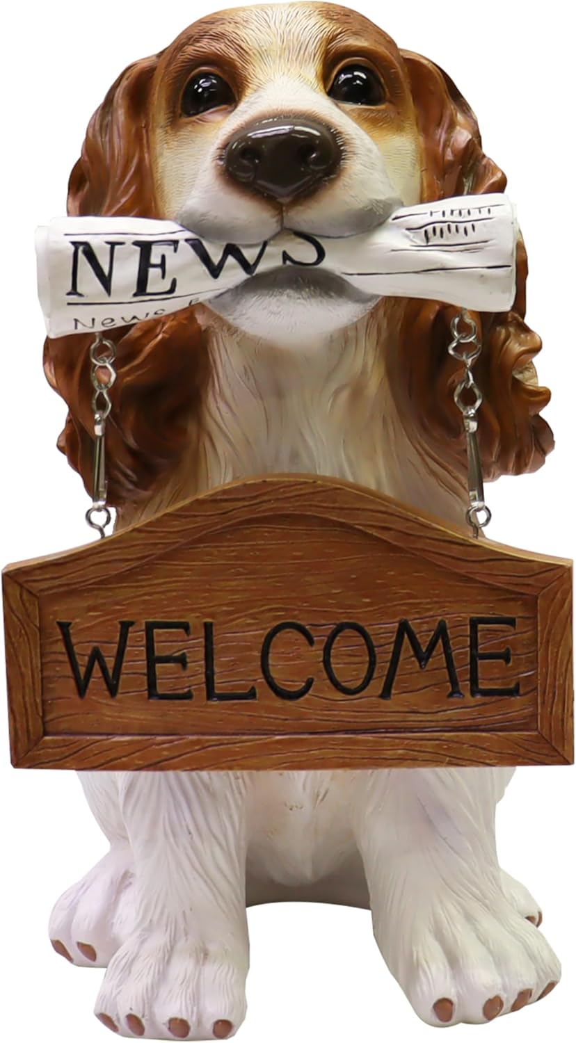 Nature's Mark Cocker Spaniel Dog Puppy Statue with Reversible Welcome Sign and Go Away Sign Resin