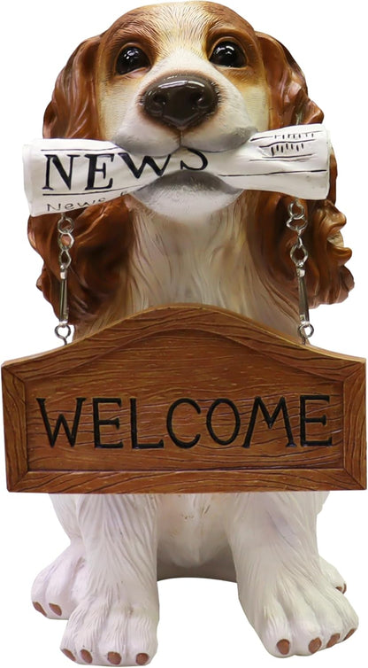Nature's Mark Cocker Spaniel Dog Puppy Statue with Reversible Welcome Sign and Go Away Sign Resin