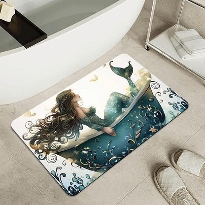 Bath Mat-Bathroom Rug，Bathtub Mermaid-Absorbent Non Slip Quick Dry Stain Resistant Easy to Clean