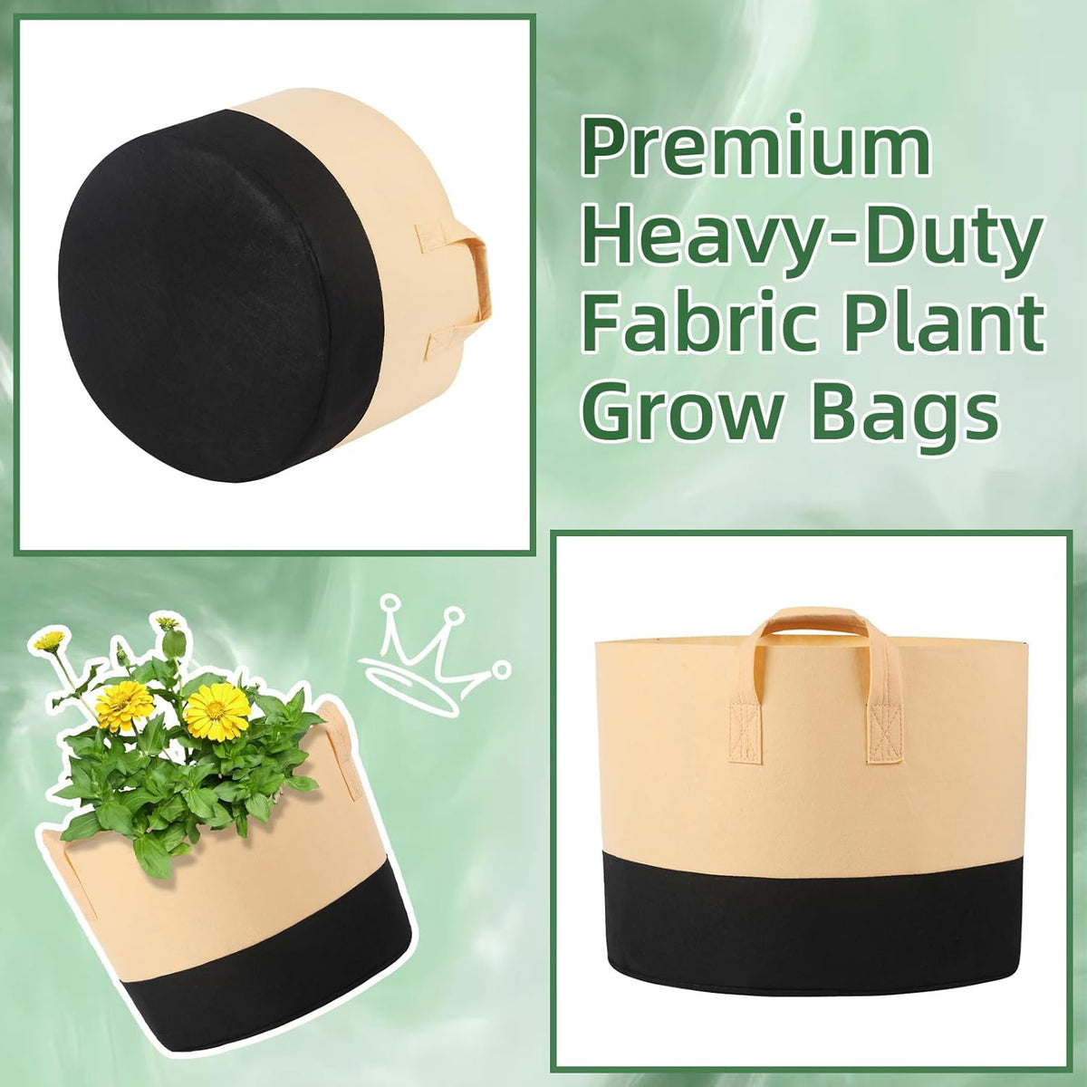 12 Pack Multicolor 10 Gallon Grow Bags - Fabric Plant Pots with Handles for Outdoor Garden and