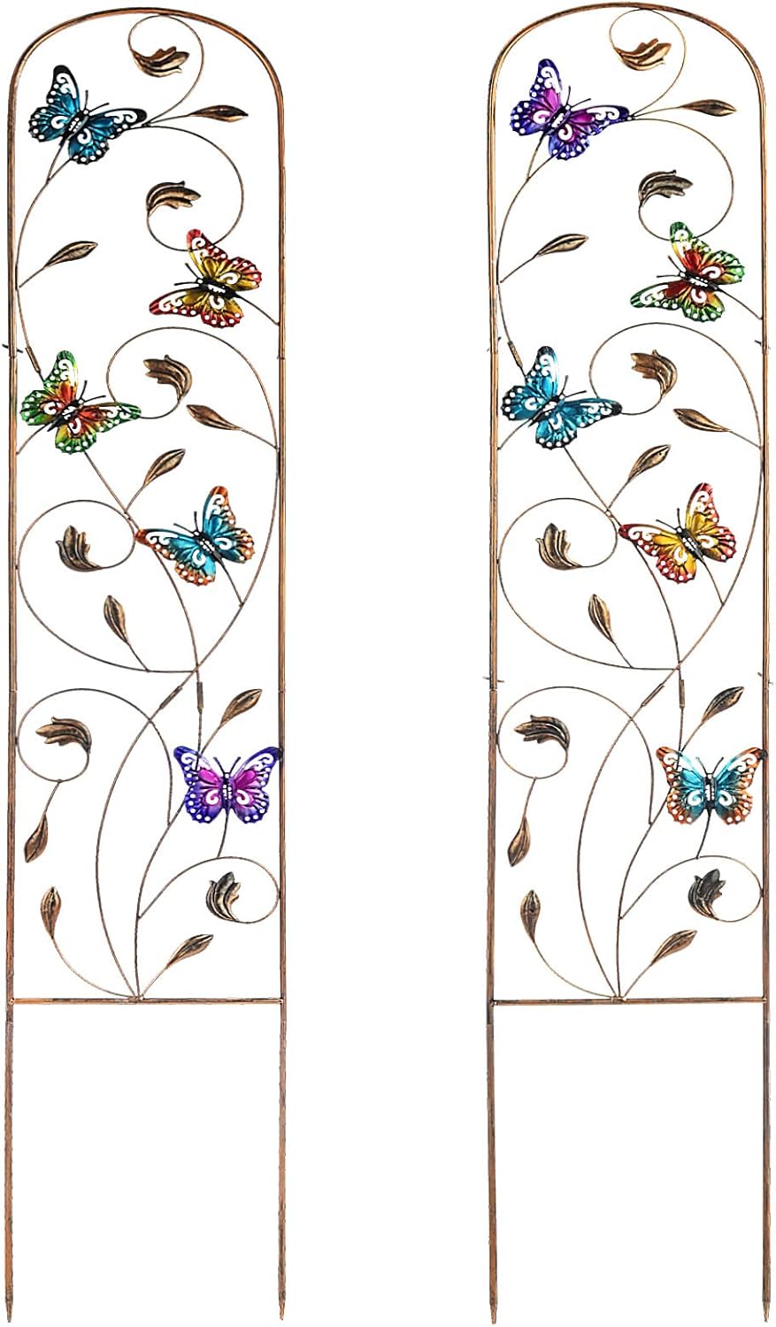 SUNNYPARK Set of 2 Butterfly Metal Garden Trellis for Climbing Plants, Decorative Vegetables