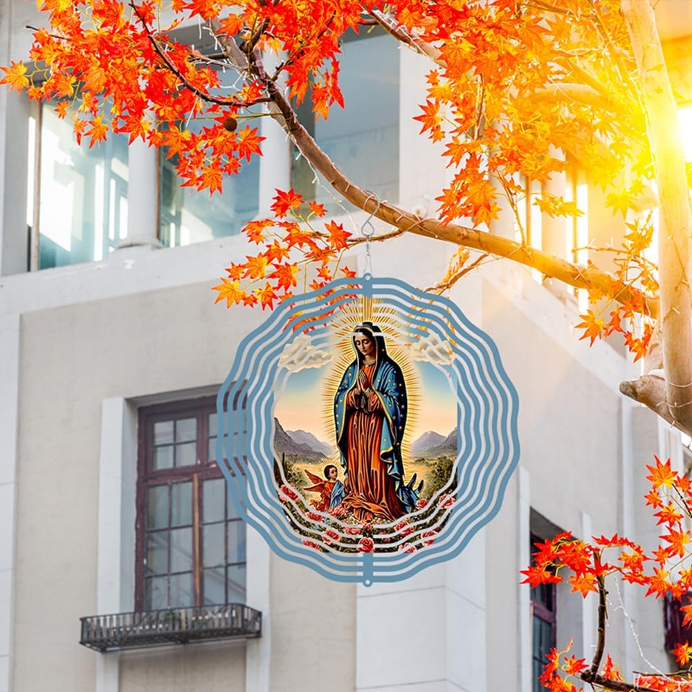 Virgin Mary Prayer Wind Spinner, Metal Wind Spinners Outdoor Indoor,Virgin Mary Hanging Garden