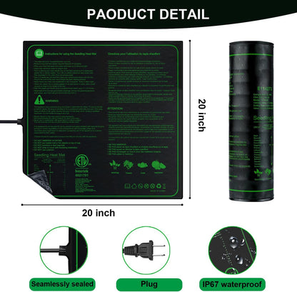 Upgrade 20"x20" Durable Waterproof Seedling Heat Mat with ETL Certified, Warm Hydroponic Heating