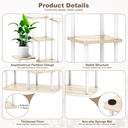 7 Tier Wood Tall Plant Stand Metal Rack Indoor, Multiple Flower Pot Holder Shelves Corner Rack