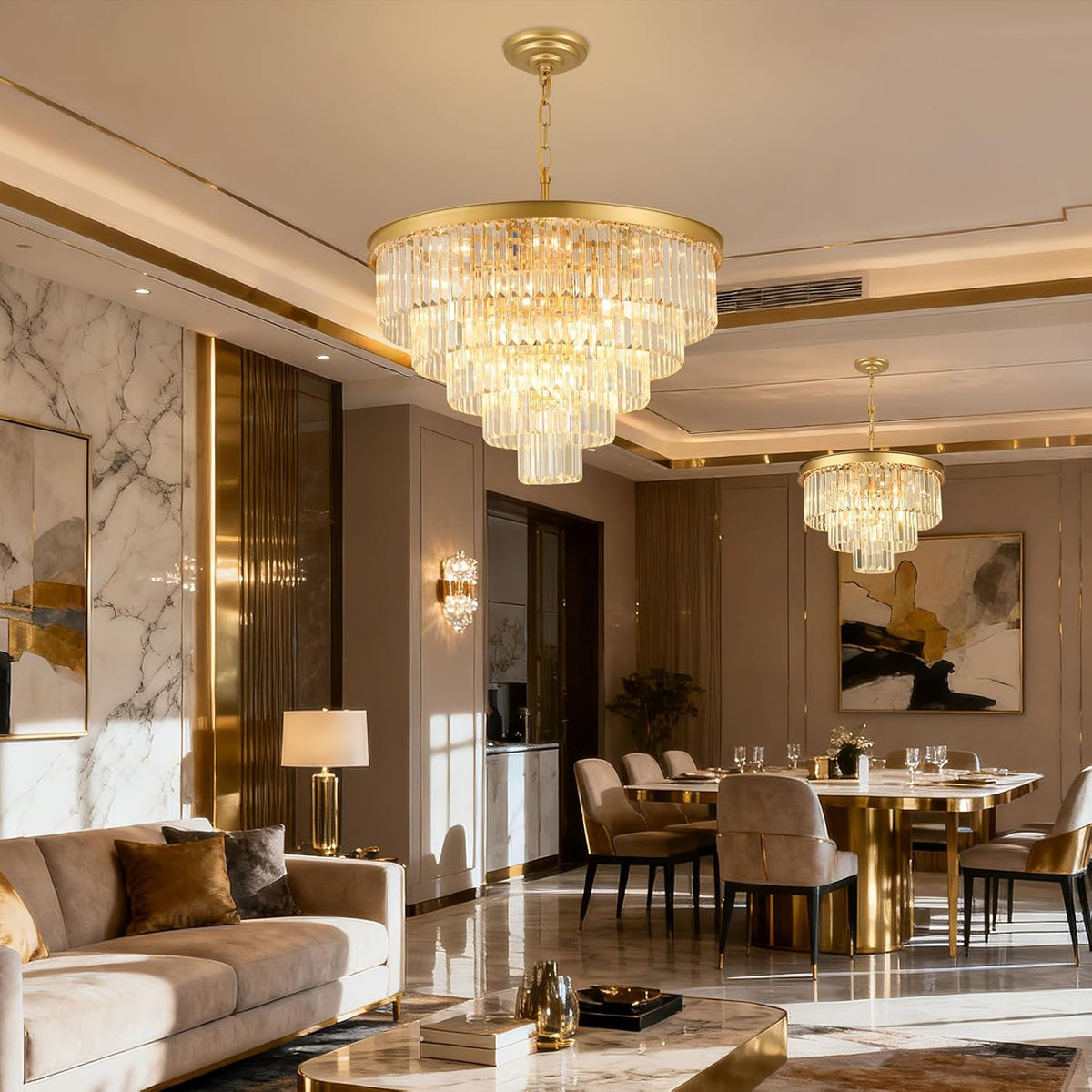 Crystal Chandeliers for Dining Room Lights Fixture Over Table, 20 Lights Gold Modern Chandeliers