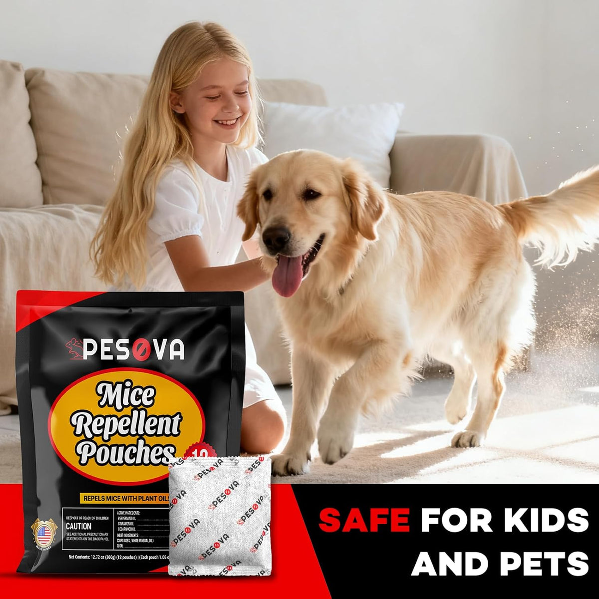 Mouse Repellent Pouches, Natural Rodent Repellent for Home, Car, RV, Garage, and Storage-Peppermint