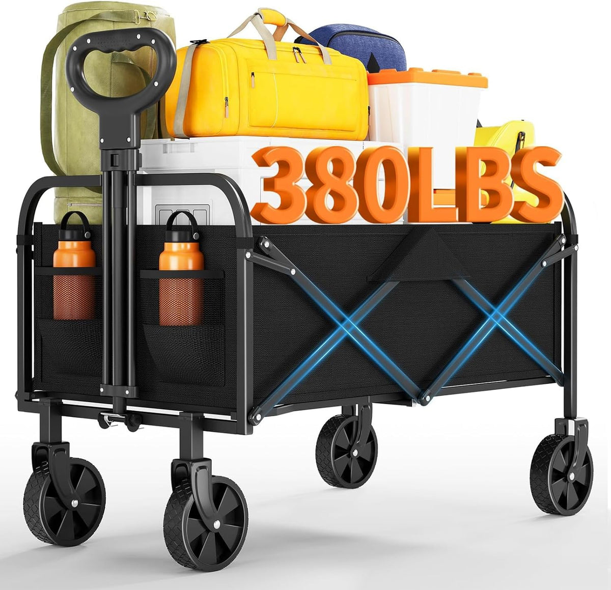 Collapsible Wagon Cart 380Lbs Capacity, Foldable Utility Portable Beach Wagon with All-Terrain