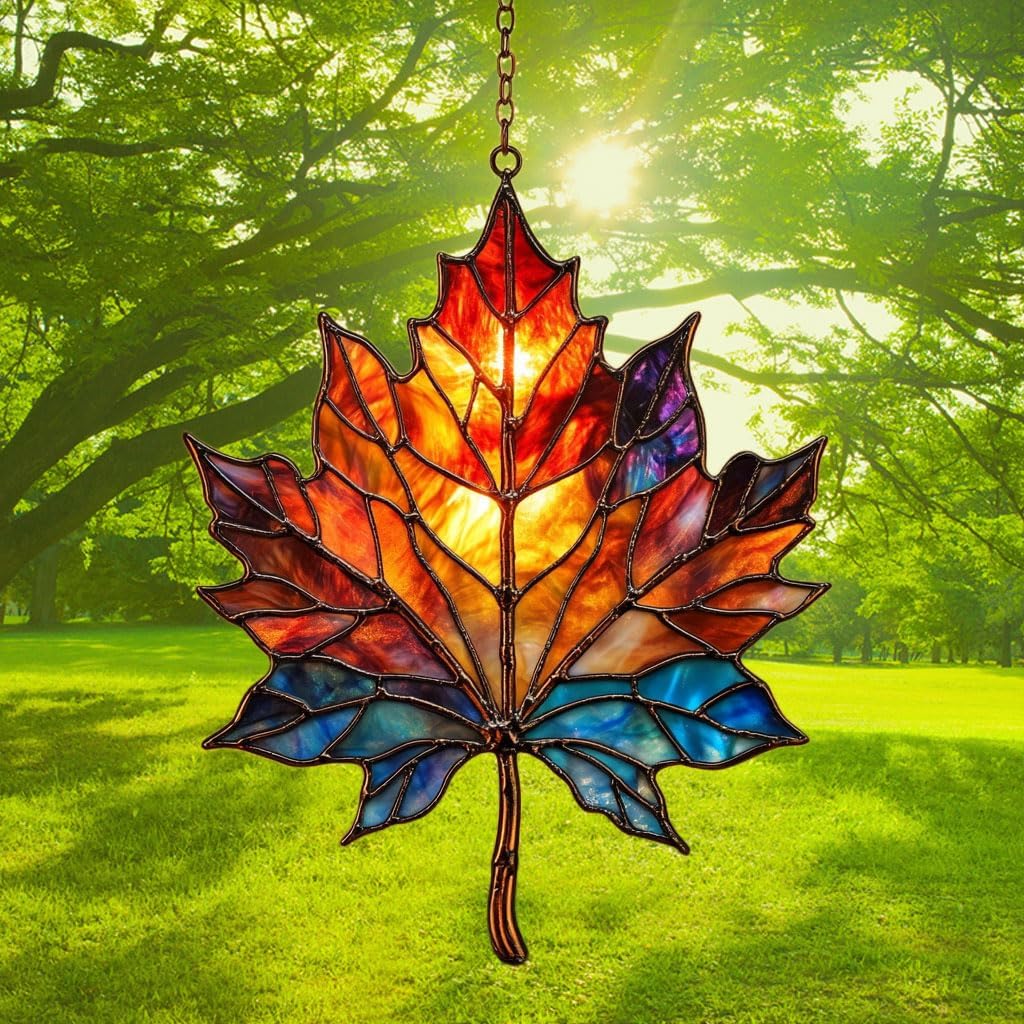 Maple Leaf in Autumn Acrylic Suncatcher Stained Glass Effect Window Car Hanging Christmas Ornament