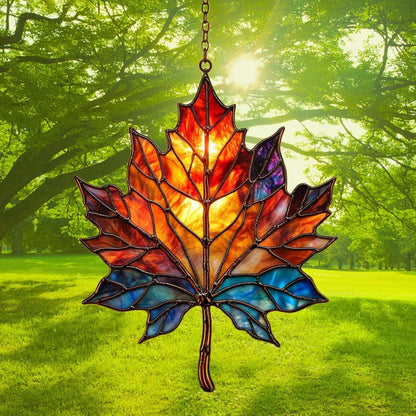 Maple Leaf in Autumn Acrylic Suncatcher Stained Glass Effect Window Car Hanging Christmas Ornament