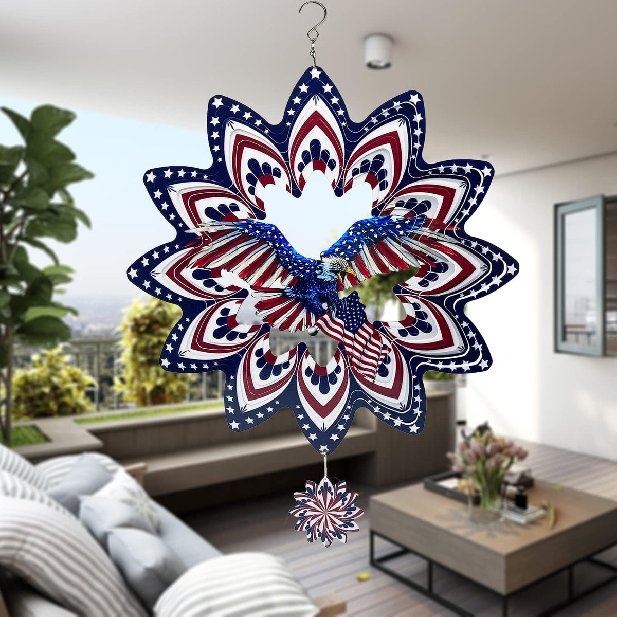Eagle Wind Spinners for Yard and Garden,Wind Spinner Hanging,3D Metal Wind Catchers,12in American