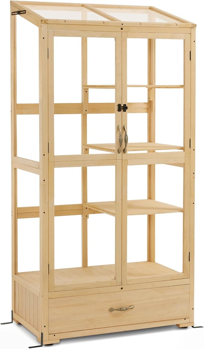 Macrout Cold Frame Greenhouse, Tall Wooden Greenhouse for Outdoor Indoor Use with Polycarbonate