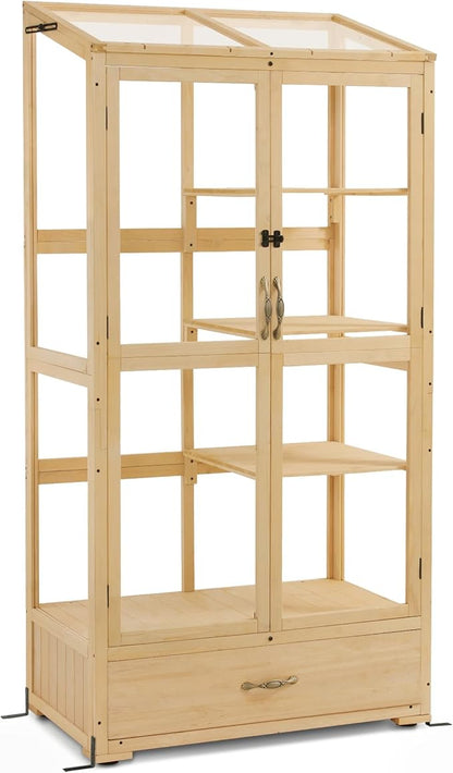 Macrout Cold Frame Greenhouse, Tall Wooden Greenhouse for Outdoor Indoor Use with Polycarbonate