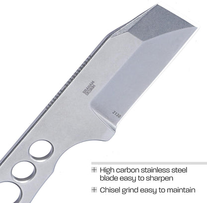 CRKT Razel Chisel Fixed Blade Knife: Everyday Carry Plain Edge, Stainless Steel Chisel Bevel