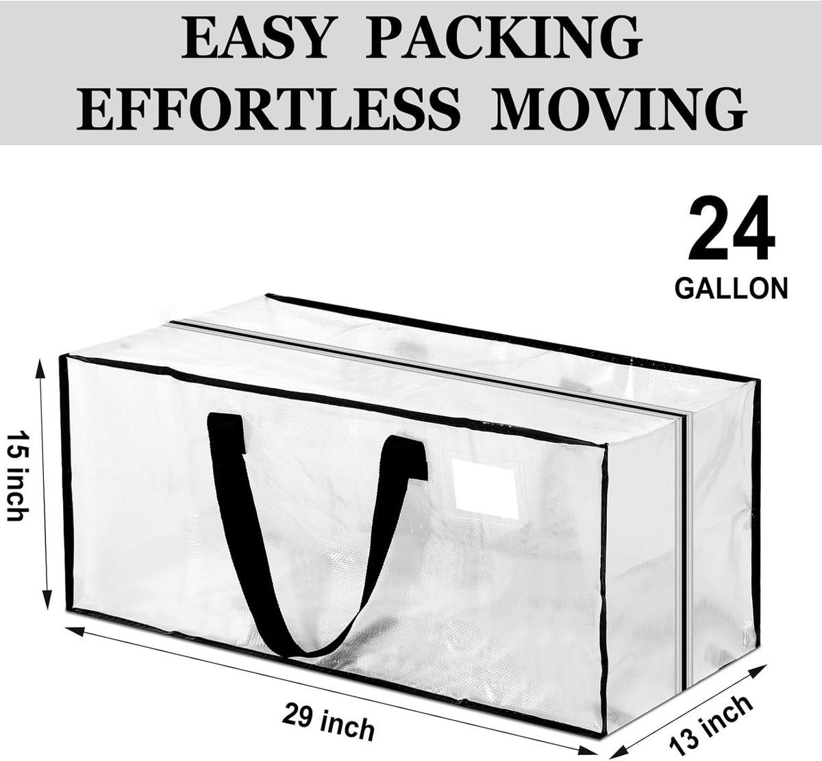 4 Pcs 24 Gallon Large Moving Bags with Zipper and Handles Foldable Storage Duffle Bags Heavy Duty