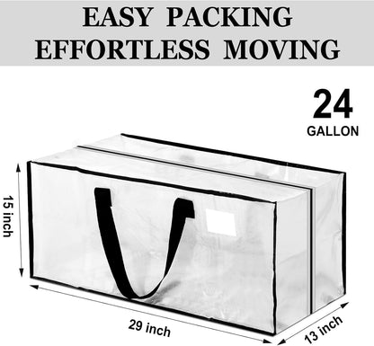 4 Pcs 24 Gallon Large Moving Bags with Zipper and Handles Foldable Storage Duffle Bags Heavy Duty