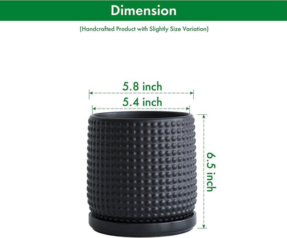 D'vine Dev 6 Inch Ceramic Beaded Stoneware Planter Pot - Flower Pot with Drainage Holes and Saucers