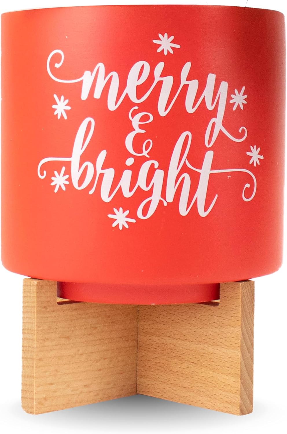 Ceramic Holiday Planter Pot, Merry & Bright Design, Red & White, Holds 4" House Plant or Succulent