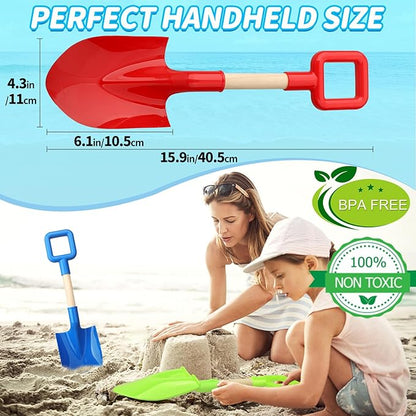 16" Beach Sand Shovels Toys for Kids, Gardening Tool Kits, Sturdy Long Wooden Spade for Sand Snow