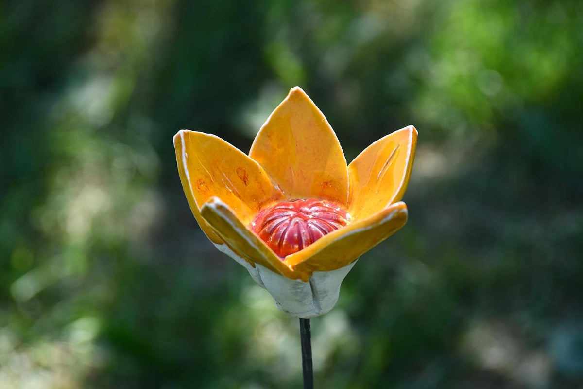 Ceramic Garden Decor - Flower Lawn Stake - Outdoor Statue - Perfect, Unique Gifts for Gardeners