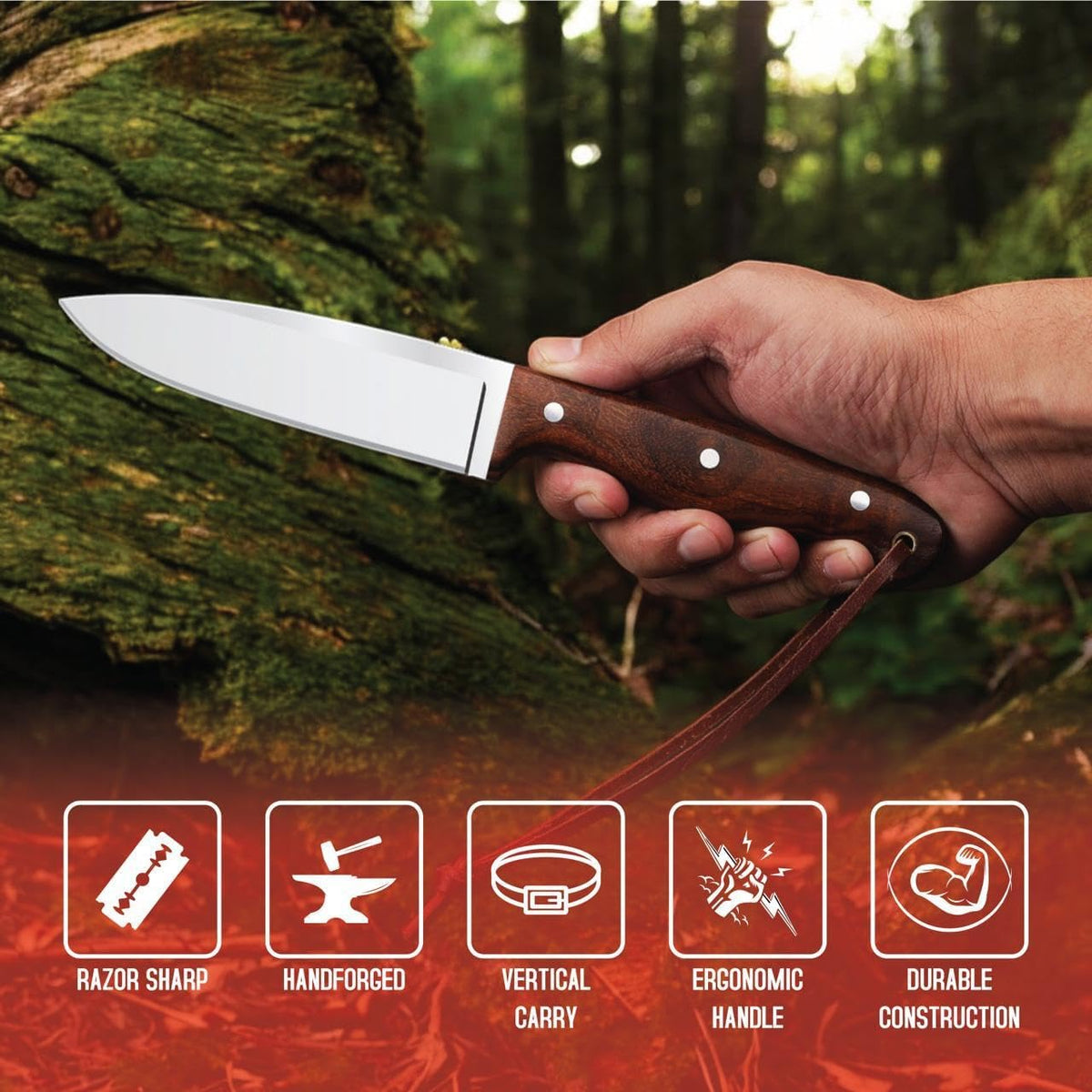 H & H BLADES Handmade D2 Steel Skinning Knife With Leather Sheath-10 Fixed Blade Hunting Knife Best