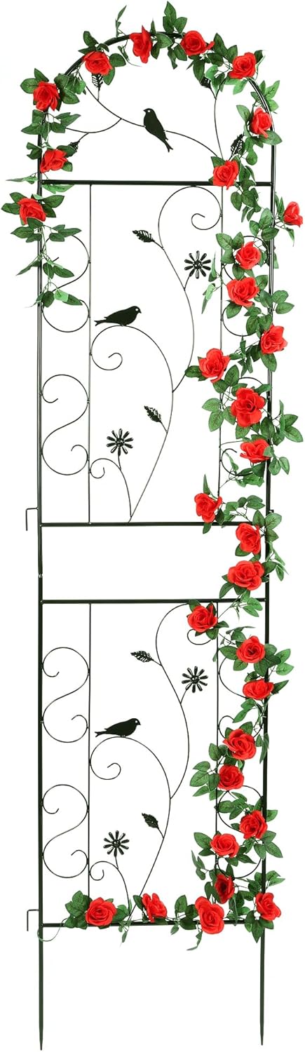 Metal Garden Trellis for Climbing Plants, 86.5" x 19.7" metal plant trellis outdoor, Black Iron