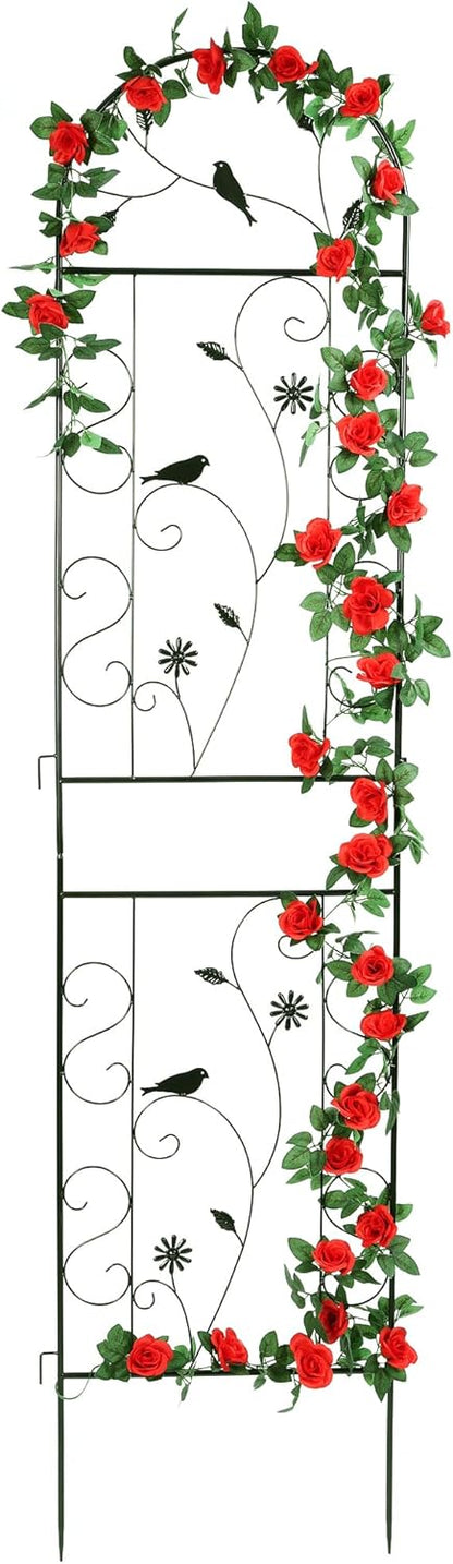 Metal Garden Trellis for Climbing Plants, 86.5" x 19.7" metal plant trellis outdoor, Black Iron