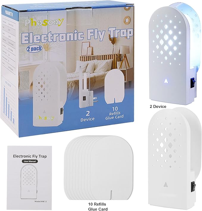 2 Packs Plug-in Mosquito Traps with 10 Glue Boards, Indoor Wall Insect Catchers with 365nm