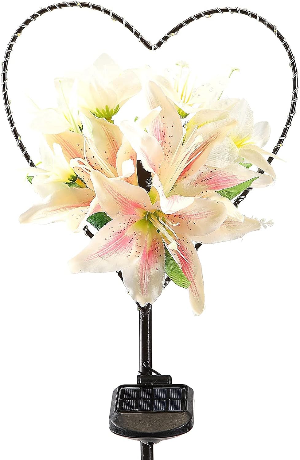 Starryfill Garden Solar Lights Outdoor Heart-Shaped with White Lily Flowers, Metal Stake Lights