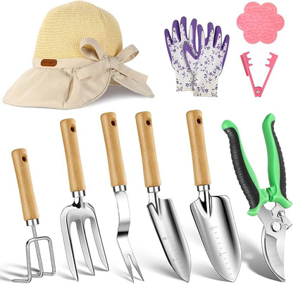 Gardening Tools Set, 11-Piece Heavy Duty Garden Tools Including Garden Gloves,Anti Rust Gardening