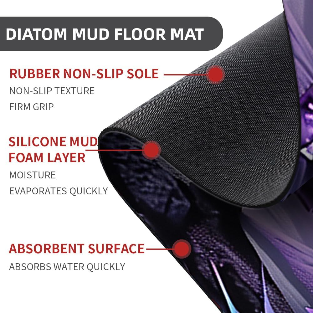 Bath Mat-Bathroom Rug，Purple Dragon with Blue Wings-Absorbent Non Slip Quick Dry Stain Resistant