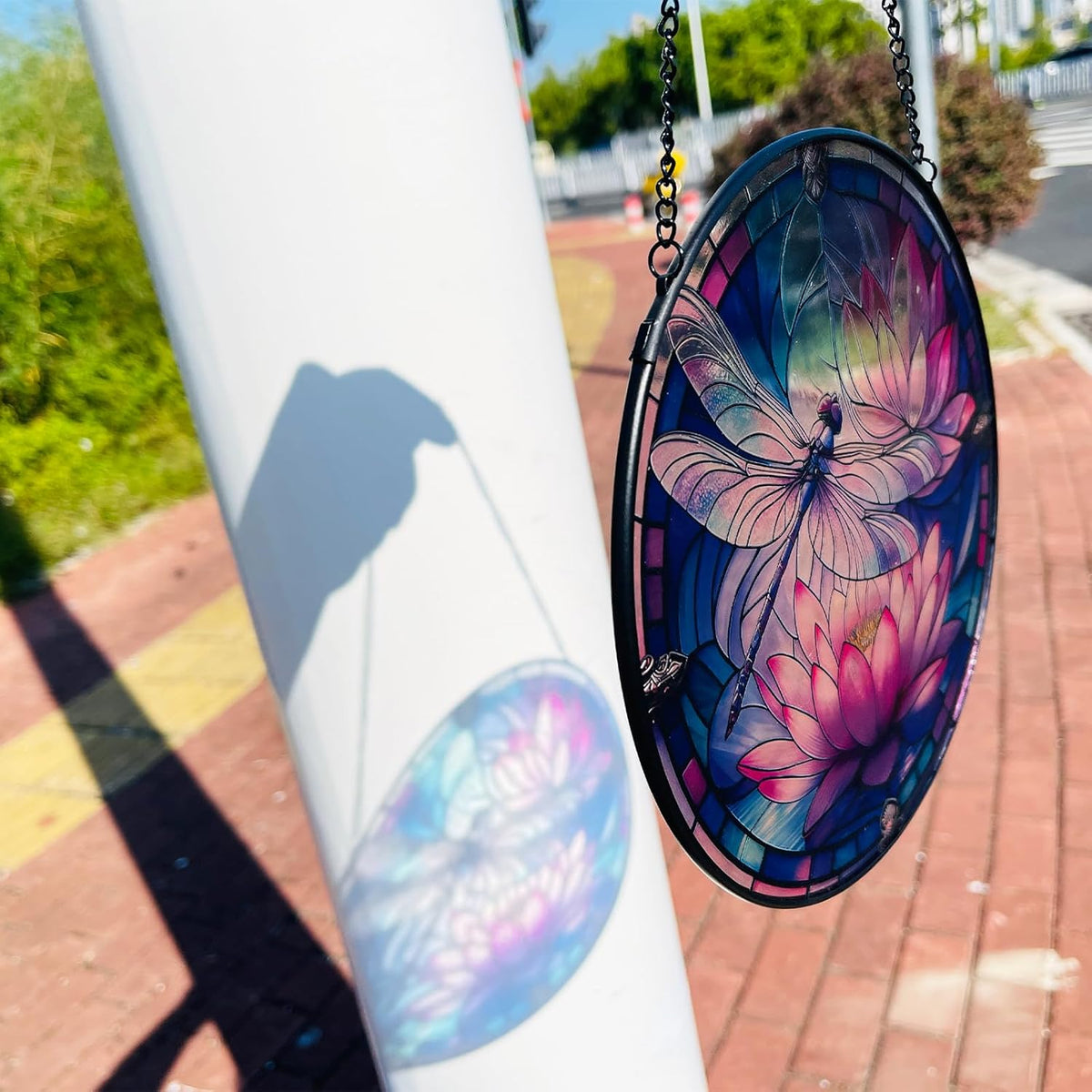 RIVEENY Stained Glass Window Hanging, Stain Glass Dragonfly Gifts Sun Catcher for Windows, 7.8 inch