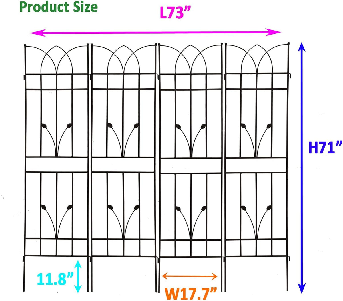 4 Pack Metal Garden Trellis 71" Black Fence Rustproof Garden Trellis for Climbing Plants Support