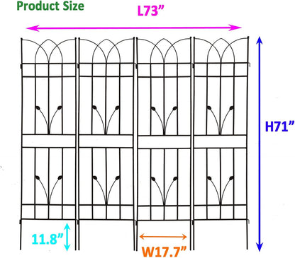 4 Pack Metal Garden Trellis 71" Black Fence Rustproof Garden Trellis for Climbing Plants Support