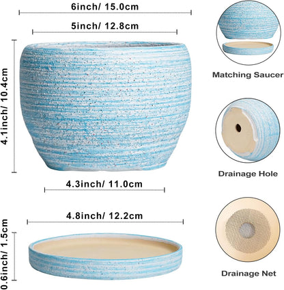 SQOWL Ceramic Planters for Indoor Plants - 6 Inch Plant Pot Indoor Outdoor, Decorative Flower Pot