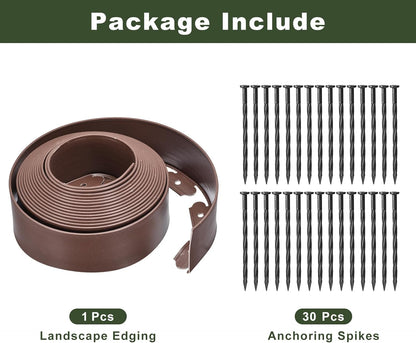 uxcell Landscape Edging, 1Pcs 33FT x 4" - No Dig Garden Edging Kit with 30 Stakes, Landscape Edging