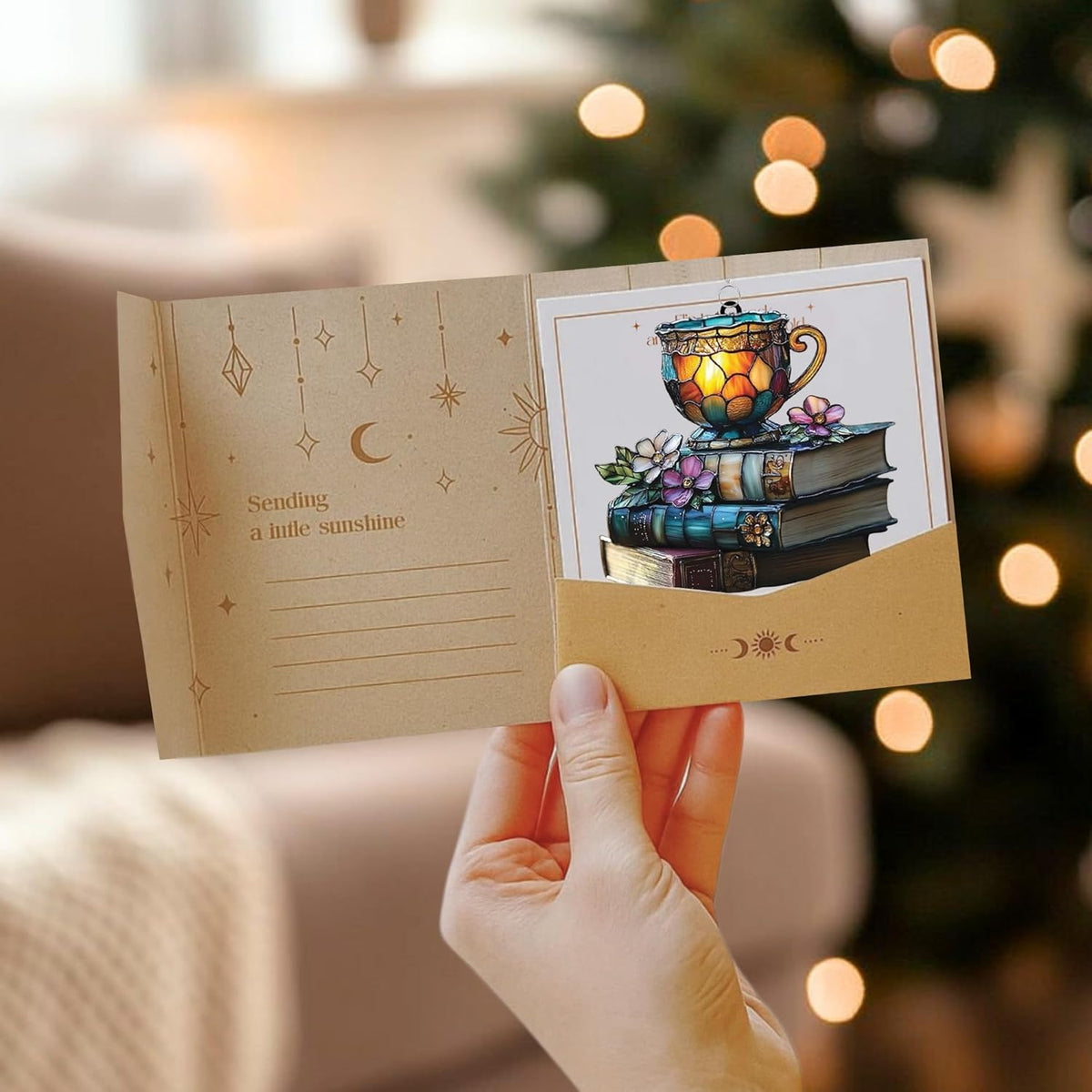 Bookish Teacup Acrylic Suncatcher Stained Glass Effect Window Car Hanging Christmas Ornament Indoor