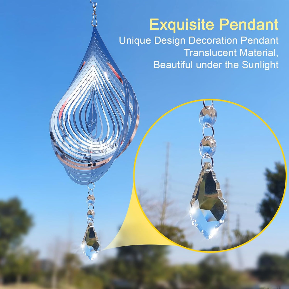 2PCS Wind Spinner 3D Stainless Steel Metal Sculptures Decorations, Water Droplets Wind Sculptures &