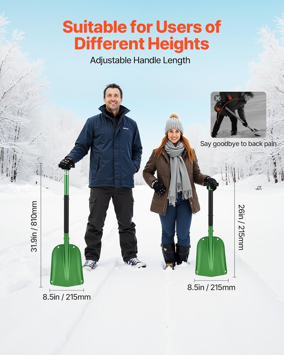 VEVOR Snow Shovel for Driveway, 8.5 in Wide Aluminum Alloy Snow Shovel with T-Shaped Handles, Large