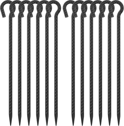 18 Inch Rebar Stakes with Loop 12 Pack Camping Tent Ground Anchors Heavy Duty 1/2 Inch Diameter