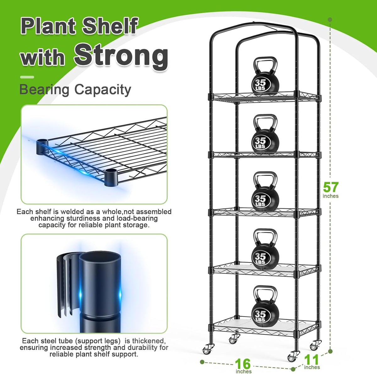Abimars 5-Tier Mini Greenhouse with Grow Light, Shelf Height Adjustable Metal Plant Shelf with PVC