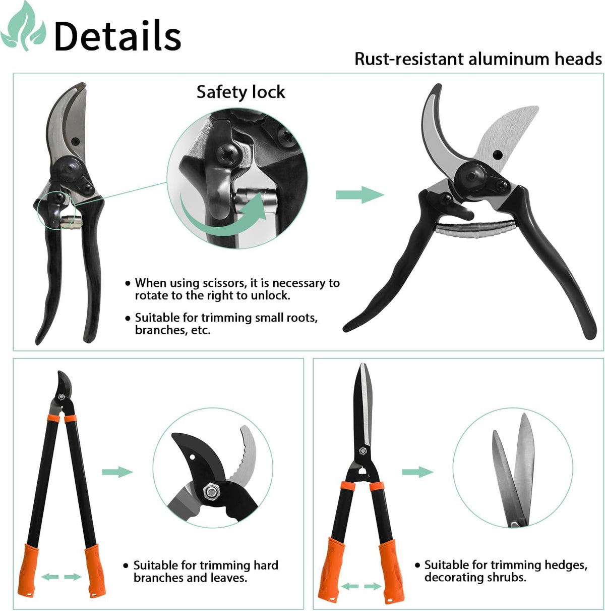 SunnyRoyal 3 pieces Garden Tools Set - Lopper & Pruning Shear & Tree Trimmer Pruner for Lawn Garden