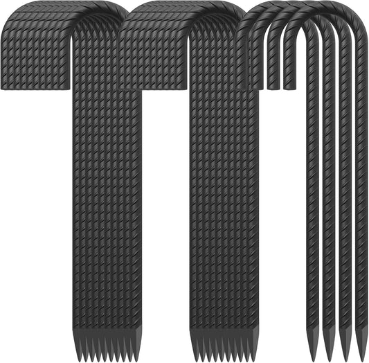 16 Inch Rebar Ground Stakes 24 Pack Heavy Duty J Hook Ground Anchors 3/8 Inch Diameter Steel Rebar