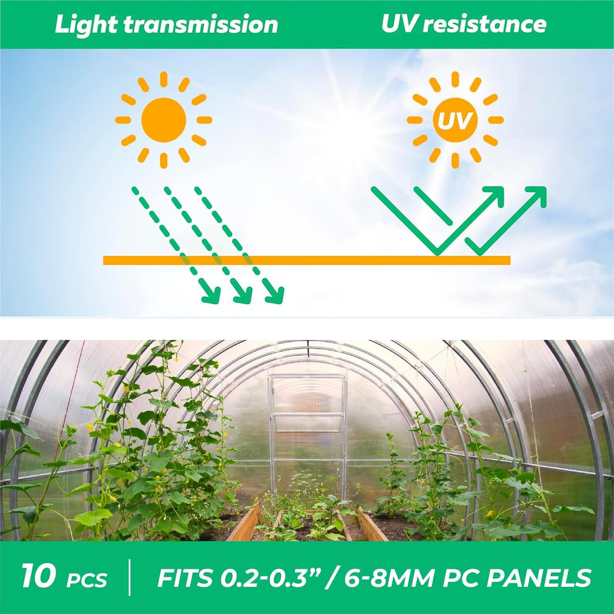 Greenhouses Polycarbonate Greenhouse Panels Connectors - Fit 6mm or 8mm Twin-Wall Polycarbonate