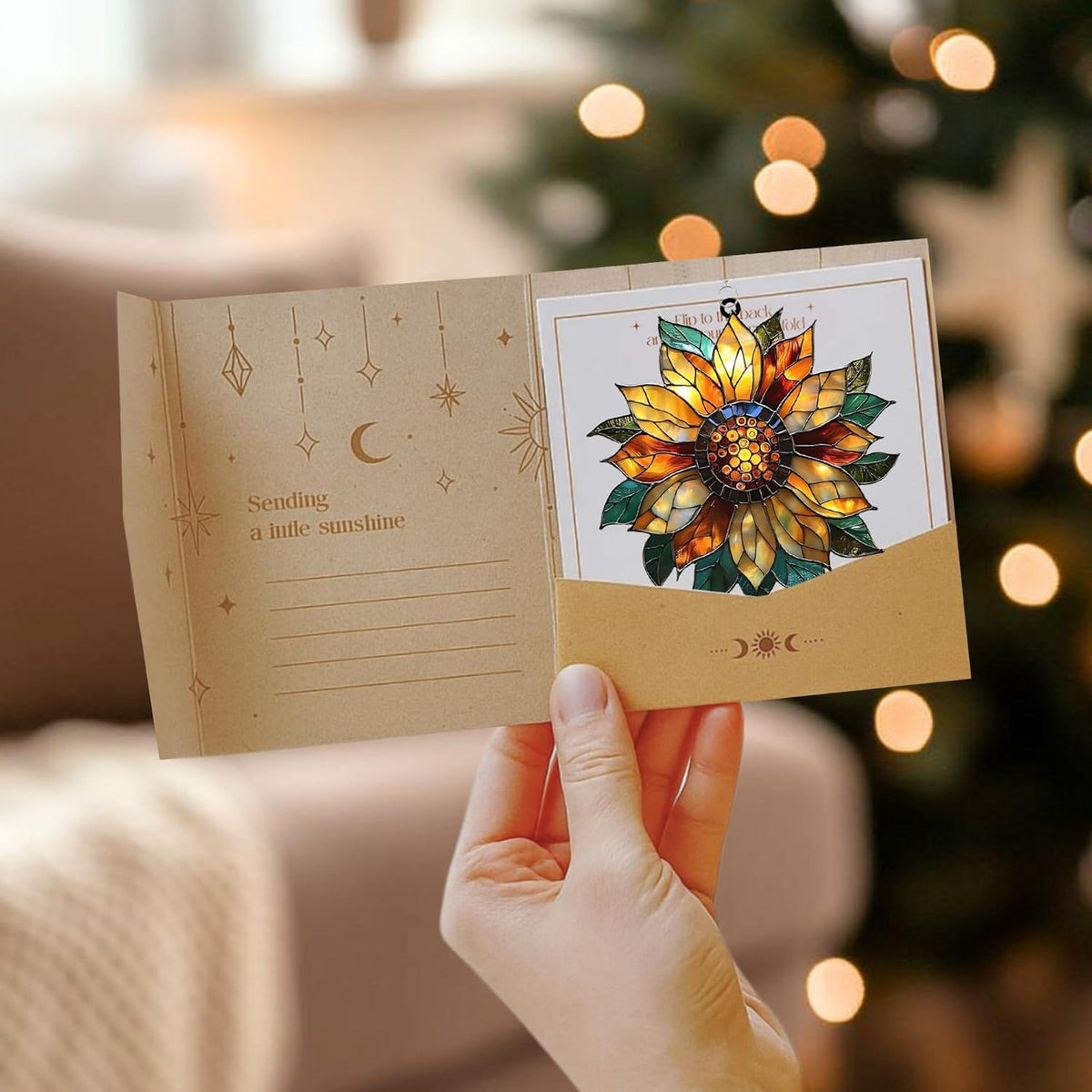 Golden Sunflower Acrylic Suncatcher Stained Glass Effect Window Car Hanging Christmas Ornament
