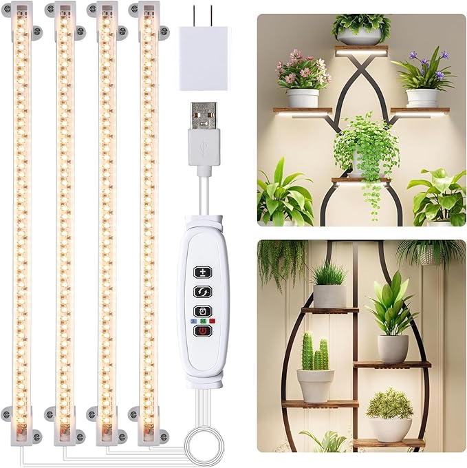 LED Grow Light Strips for Indoor Plants Full Spectrum 3500K, 192 LEDs Plant Light Bar with 3/9/12H