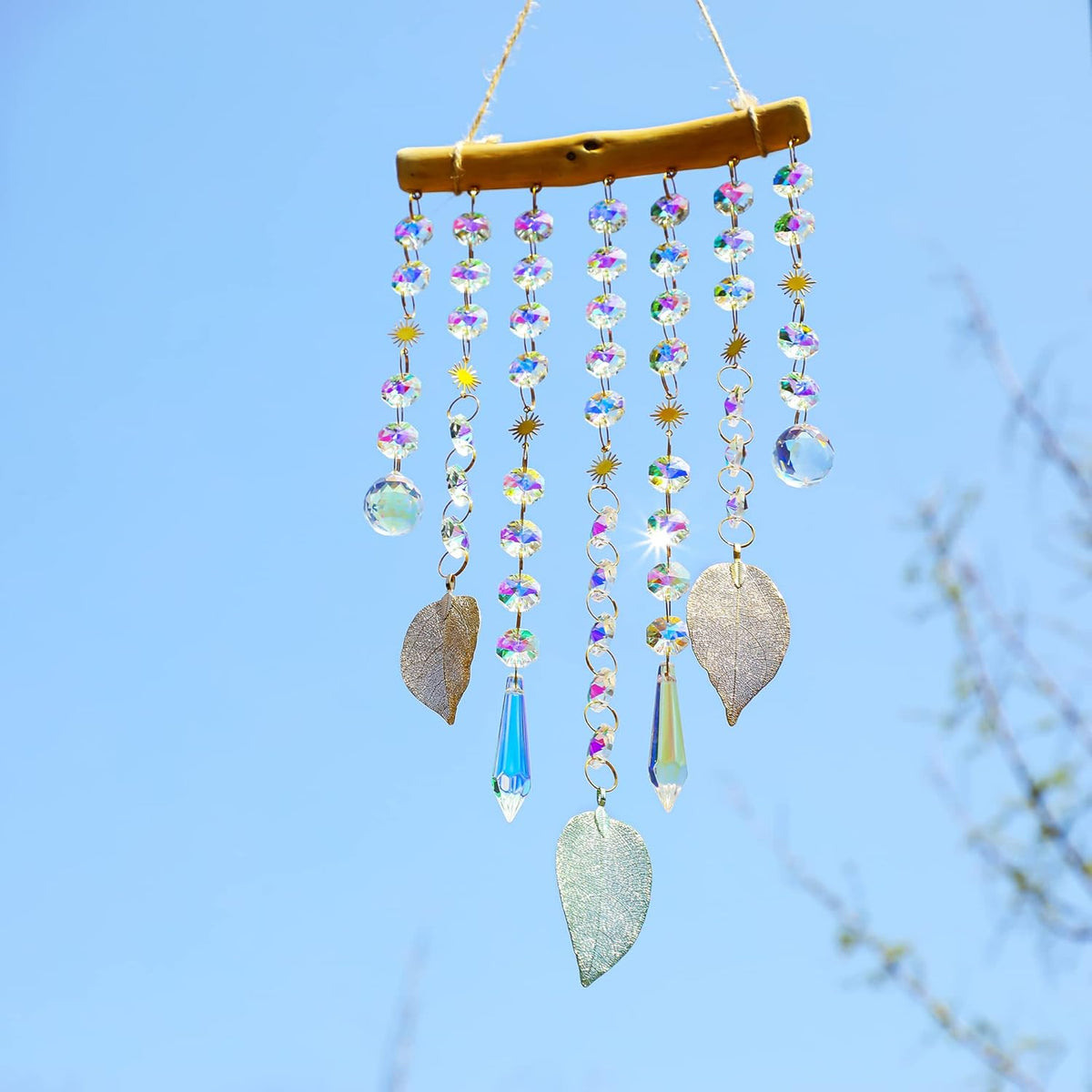 HDCRYSTALGIFTS Hanging Window Suncatcher Rainbow Maker Glass Crystal Mobile Wind Chimes with AB